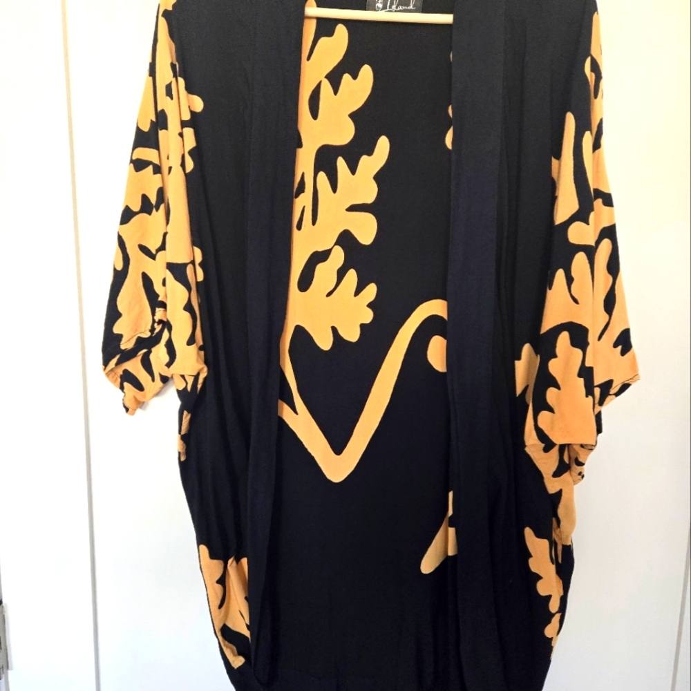 PAREO Island 100% Rayon Jacket Coverup in Black and Gold. Stunning! S/M